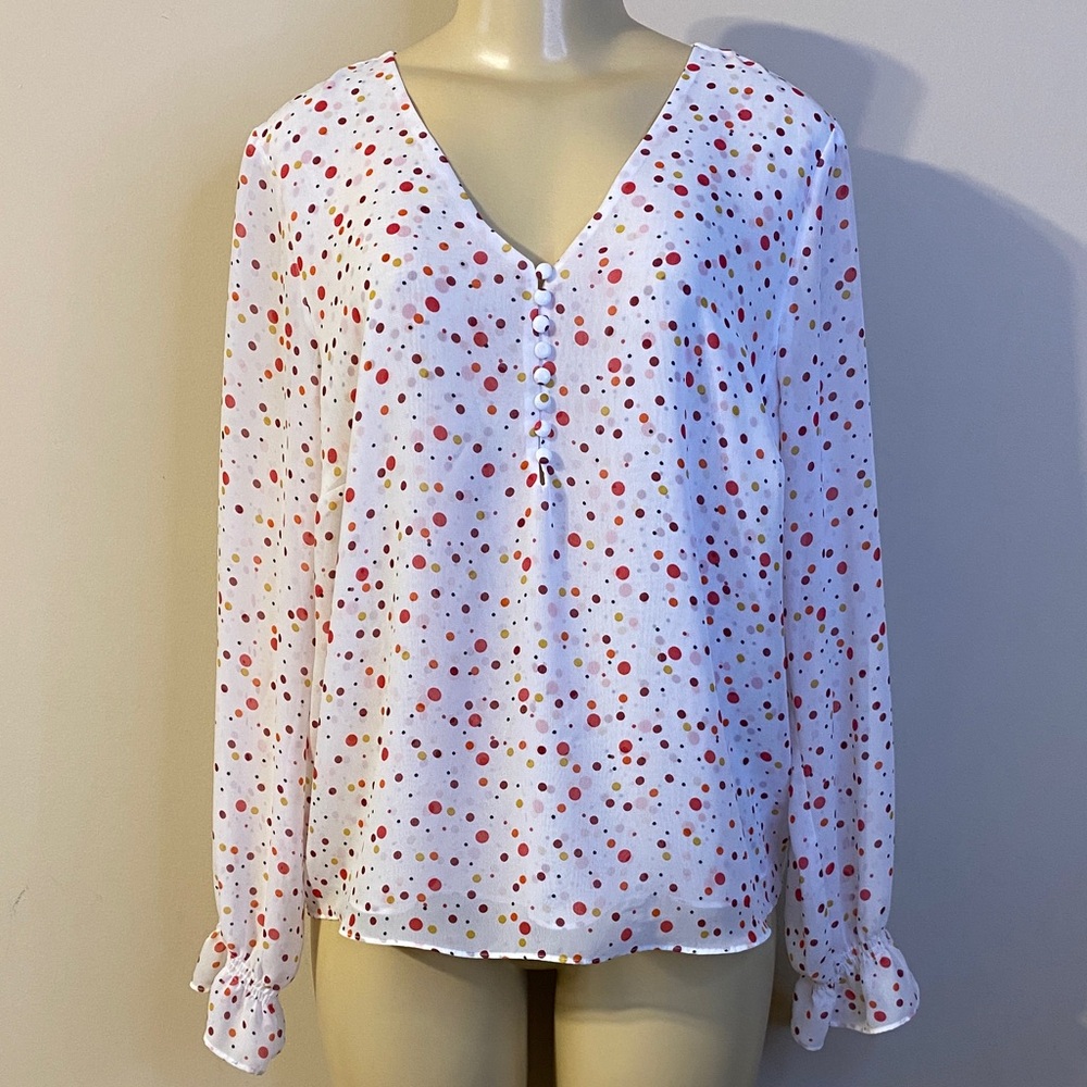 Maison Jules Polka Dot V-Neck Women's Top Size L